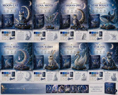 🔥Last Day: BUY 3 GET 1 FREE🌙 Moon Cat Luna Guardian DIY Bead Kit | Celestial Moon & Stars Series