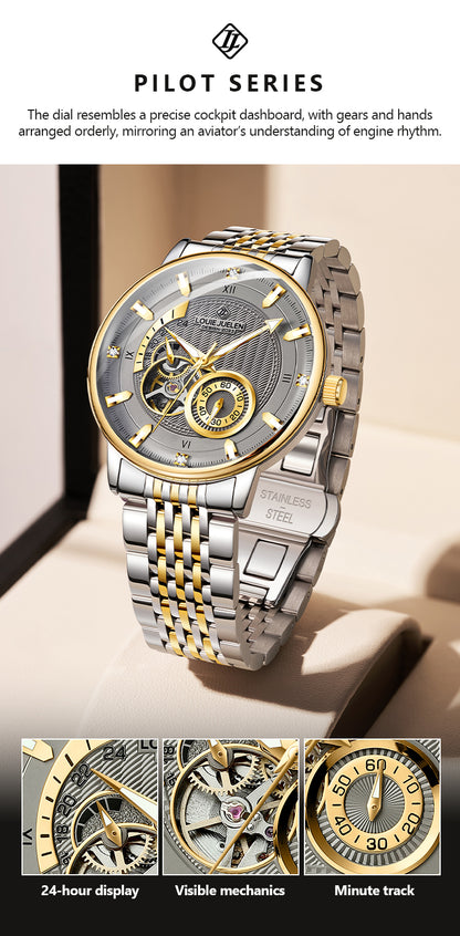 Louie Juelen Automatic Mechanical Watch – 41mm Stainless Steel, Water Resistant