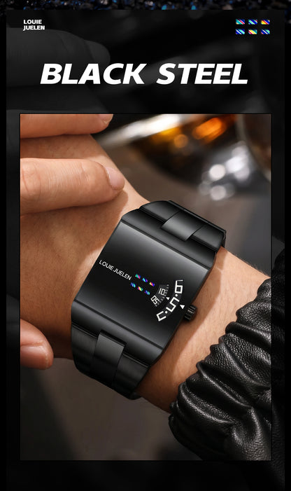 Louie Juelen Square Dial Digital Watch – Black Steel, Waterproof
