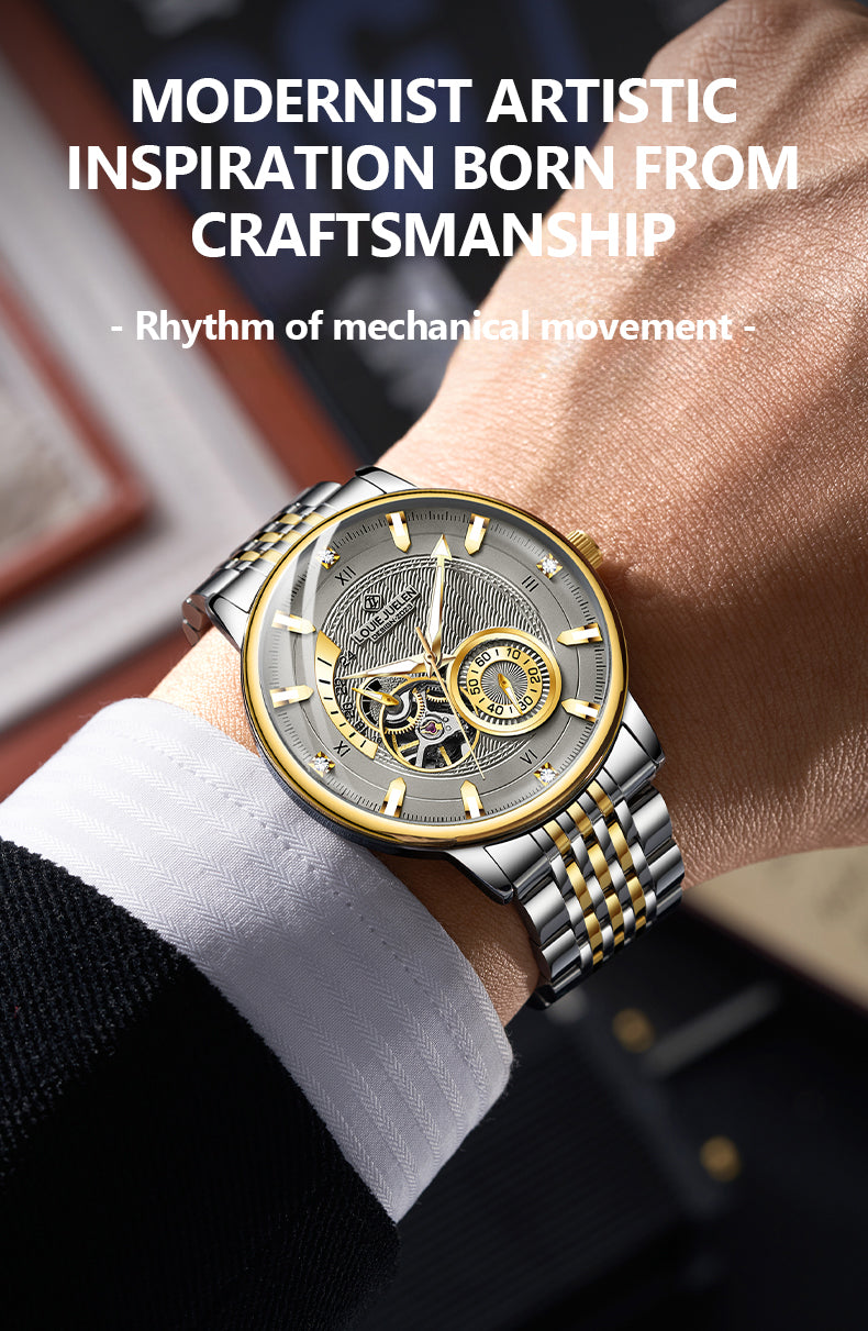 Louie Juelen Automatic Mechanical Watch – 41mm Stainless Steel, Water Resistant