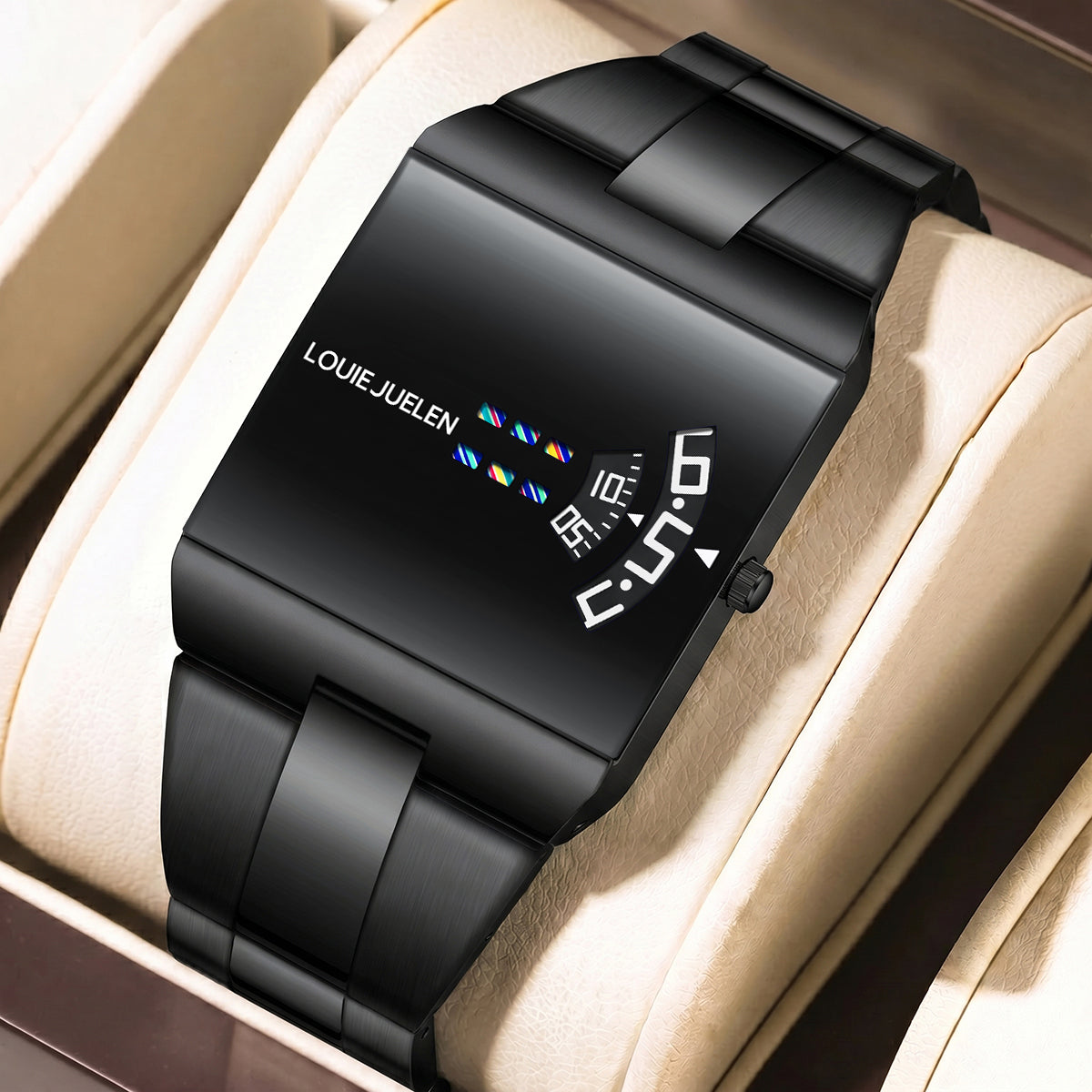 Louie Juelen Square Dial Digital Watch – Black Steel, Waterproof