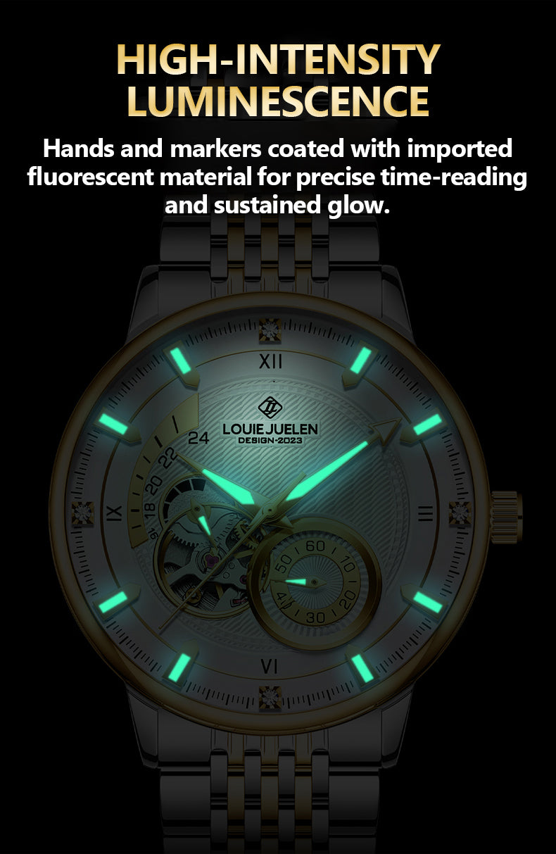 Louie Juelen Automatic Mechanical Watch – 41mm Stainless Steel, Water Resistant