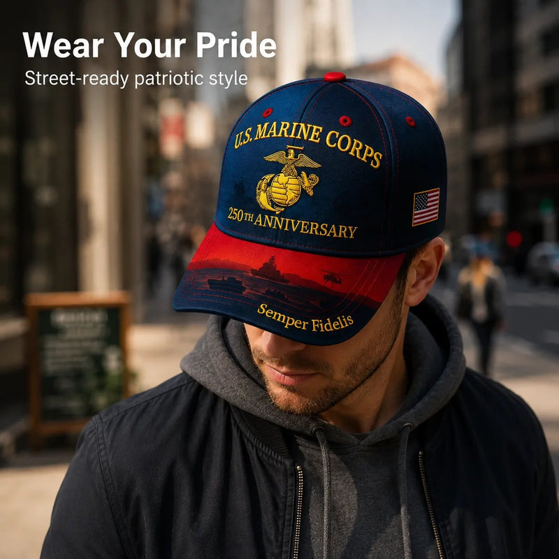U.S. Marine Corps 250th Anniversary Commemorative Embroidered Cap 🇺🇸 detail view